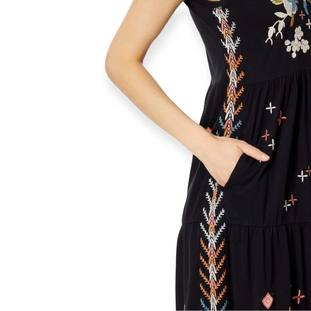 JOHNNY WAS Ceretti Dress Tiered Maxi Tank Dress Black Floral Embroidery NWT - Picture 5 of 10